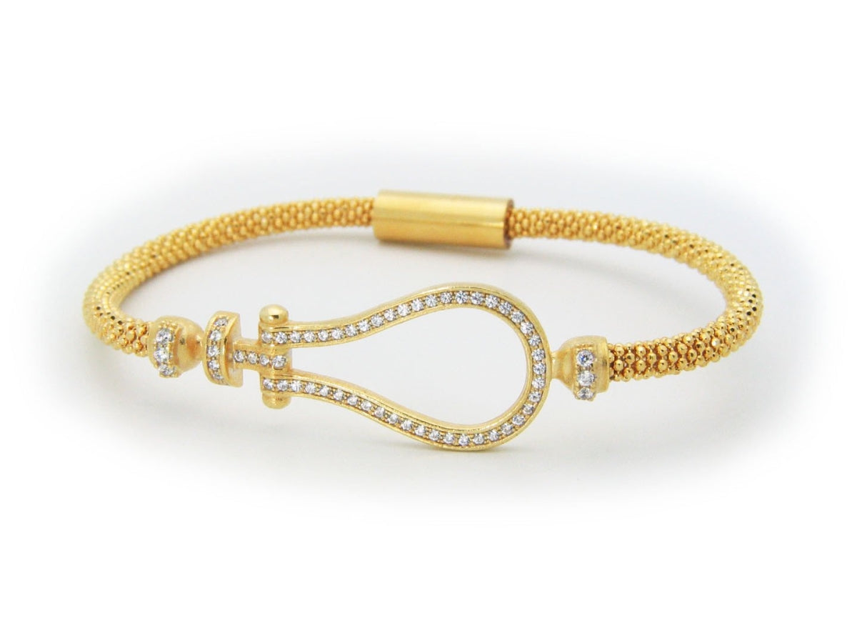 Fronay 122125 Sparkling CZ Door Knocker Bracelet in Gold Plated Silver