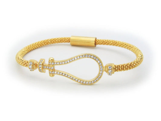 Fronay 122125 Sparkling CZ Door Knocker Bracelet in Gold Plated Silver