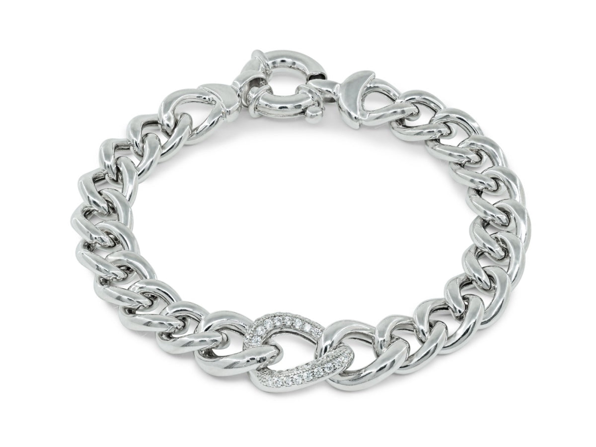 Fronay 122181 Sterling Silver Veneto Style Curb Links Bracelet CZ Cent