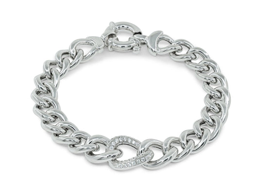 Fronay 122181 Sterling Silver Veneto Style Curb Links Bracelet CZ Cent
